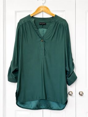 Karina Grimaldi Emerald 100%Silk Blouse Quiet Luxury Career Top Small